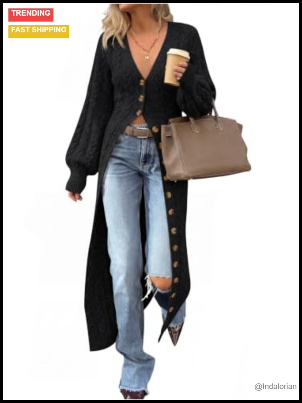Chunky Knit Long Cardigan Sweater Duster Maxi Cardigan V-Neck Buttons